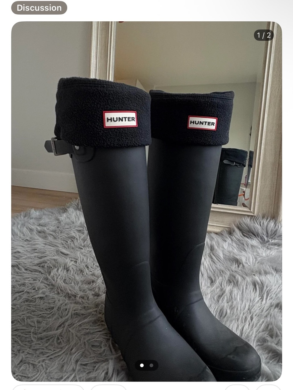 Hunter Black Tall Rain Boots with Fleece Cuff